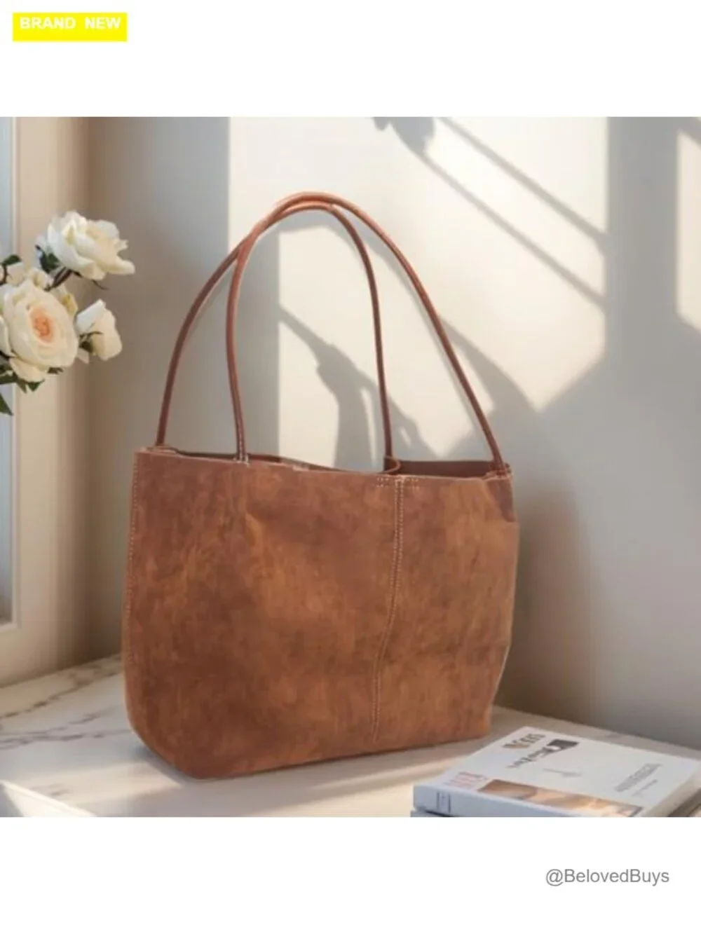 Large Faux Suede Hobo Tote Shoulder Bag